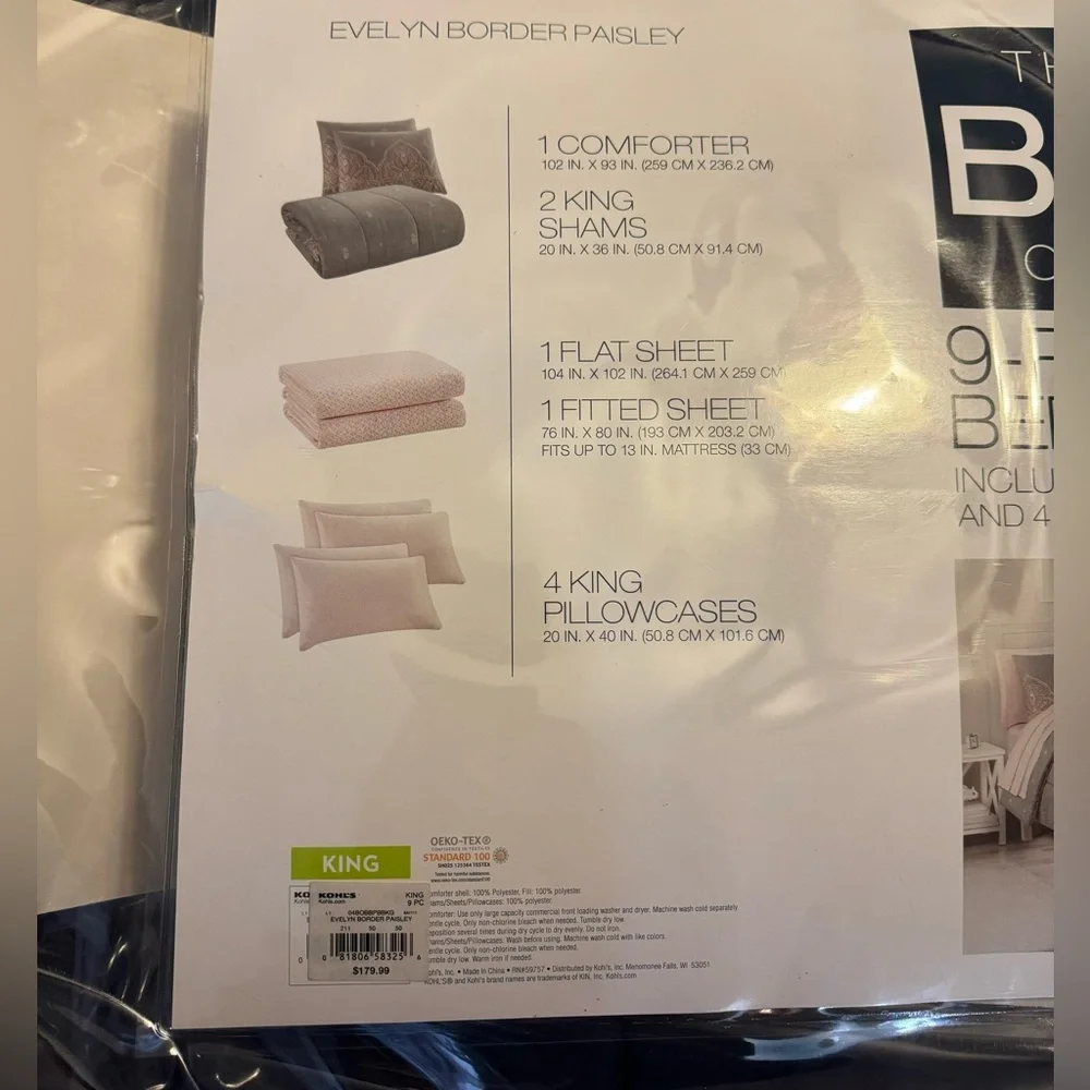 New King Size 9 Pc The Big One® Evelyn Paisley Reversible Comforter Set w/Sheets